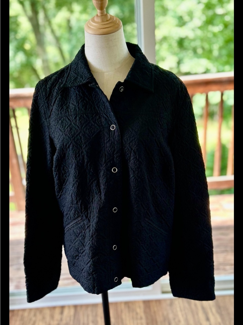 Quilted Black Button-Front Jacket by Requirements size XL